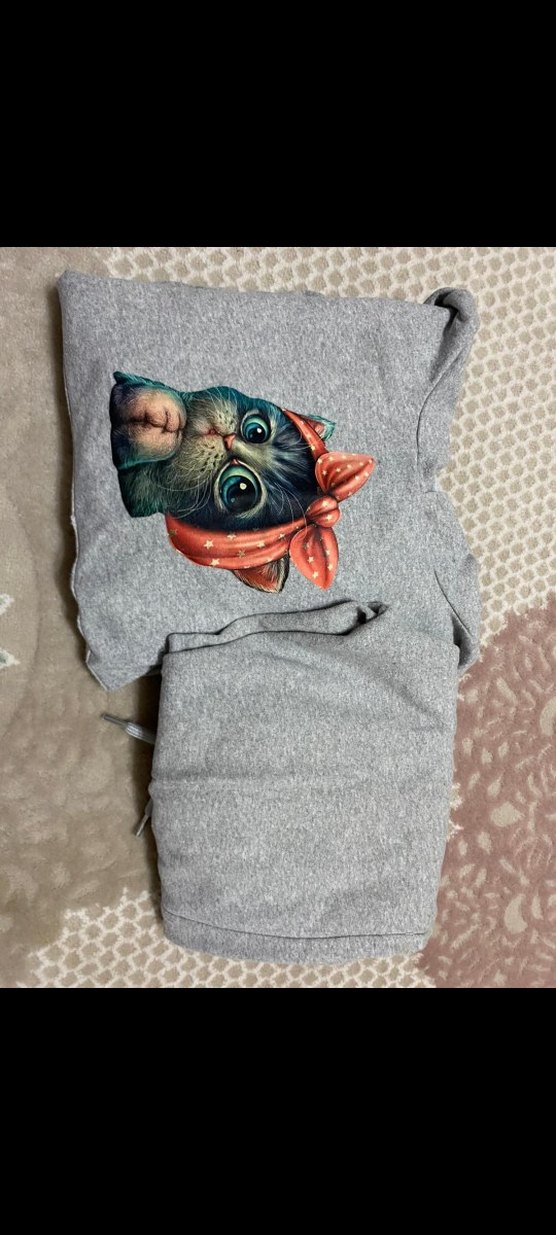 Gri Nakışlı Örgü Kedi Temalı Eşofman Takımı - Görsel 2