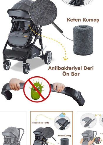 Gri Bebek Arabası ve Puset - Görsel 2