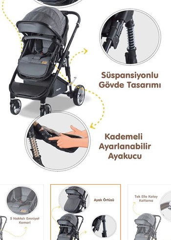 Gri Bebek Arabası ve Puset - Görsel 4