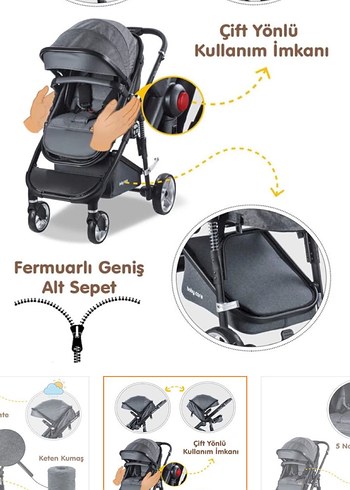 Gri Bebek Arabası ve Puset - Görsel 3