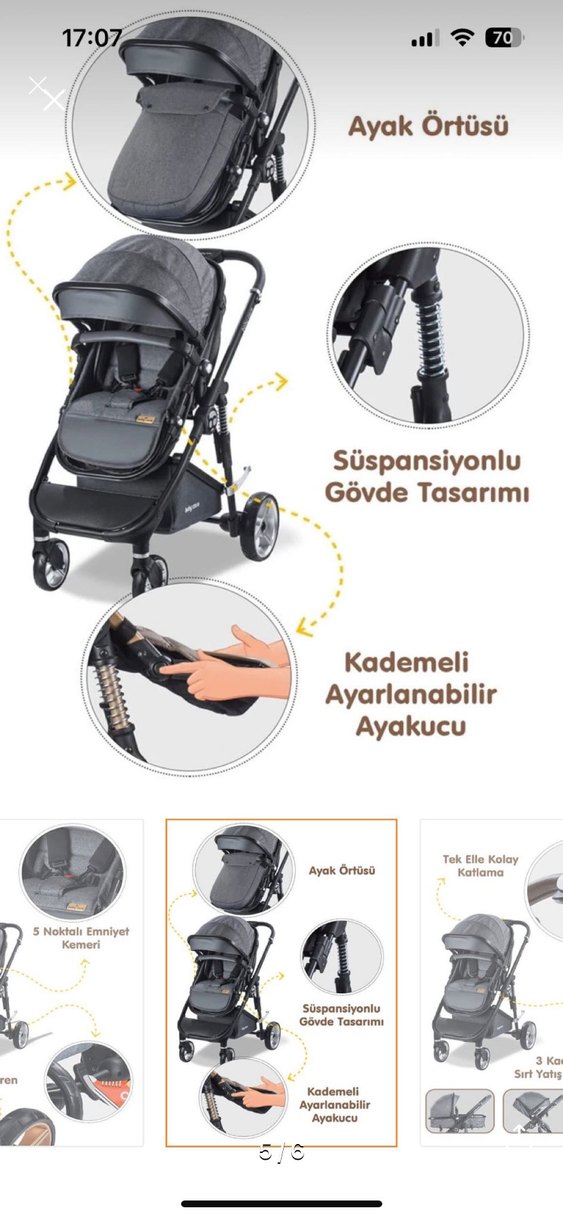 Gri Bebek Arabası ve Puset - Görsel 4