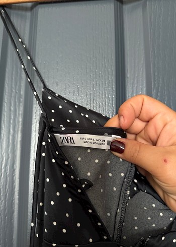 Uzun Siyah Puantiyeli İnce Askılı Elbise Zara - Görsel 5