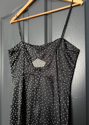 Uzun Siyah Puantiyeli İnce Askılı Elbise Zara - Görsel 4
