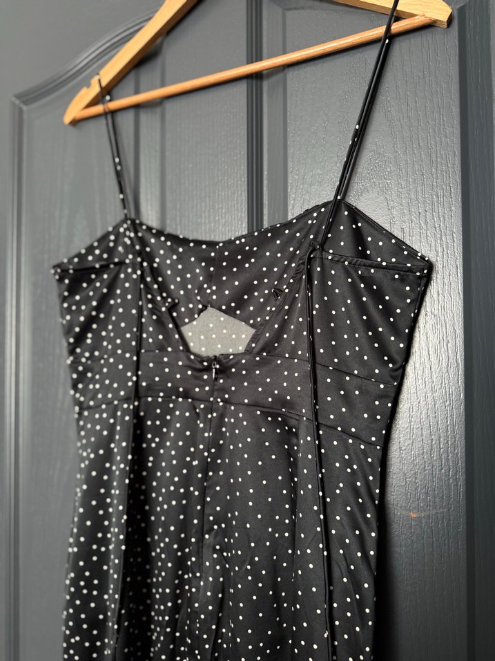 Uzun Siyah Puantiyeli İnce Askılı Elbise Zara - Görsel 4