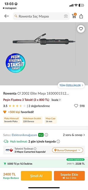 Rowenta saç maşası