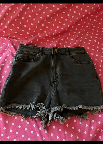 Düğmeli Siyah Tie-Dye Mini Kot Şort