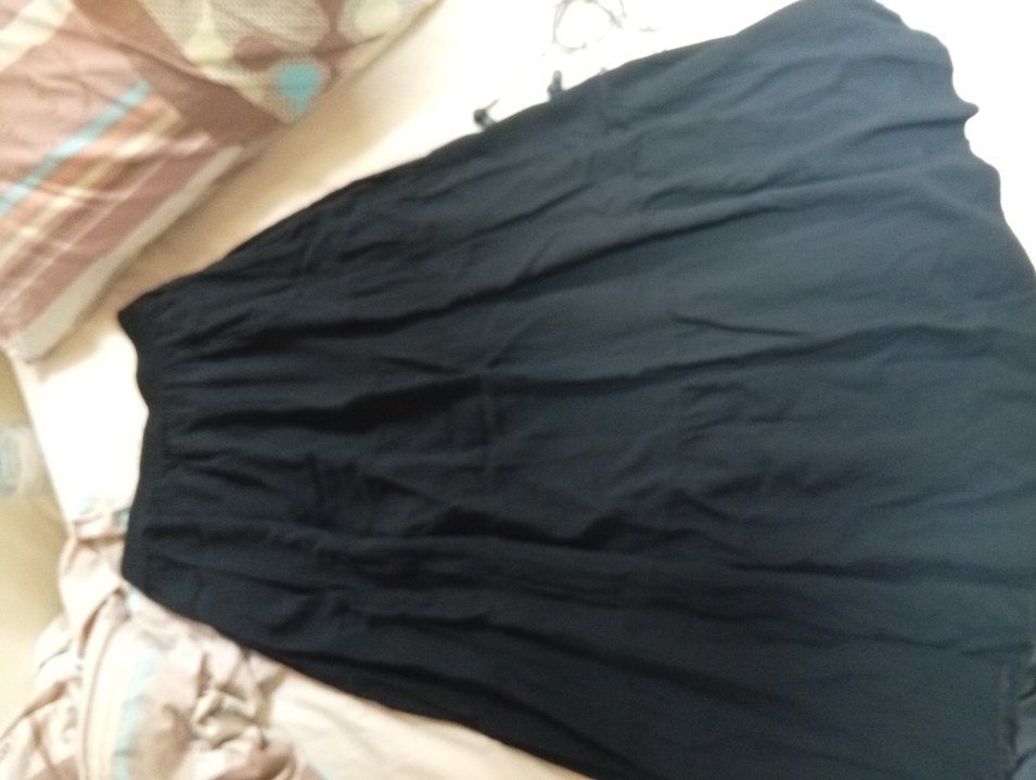 Drapeli Siyah Kadın Keten Uzun Etek - Görsel 2