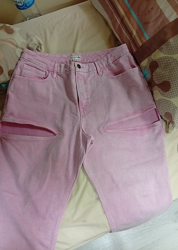 Pembe Midi Denim Kadın Pantolon