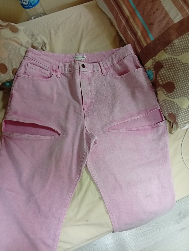 Pembe Midi Denim Kadın Pantolon - Görsel 2