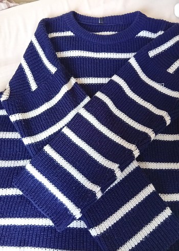 Çizgili Kadın Triko Kazak - Görsel 2