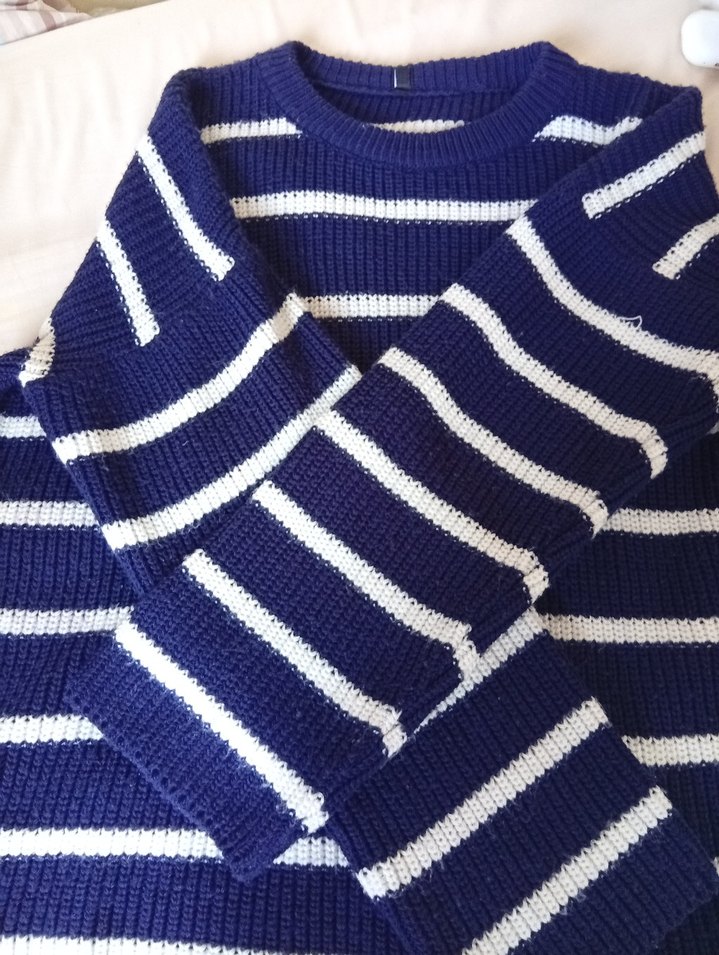 Çizgili Kadın Triko Kazak - Görsel 2