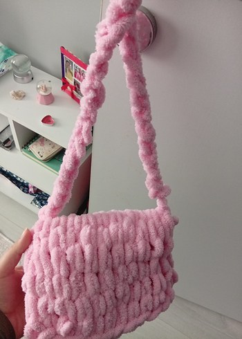 Pembe Örgü Bohem Kadın Çanta - Görsel 2