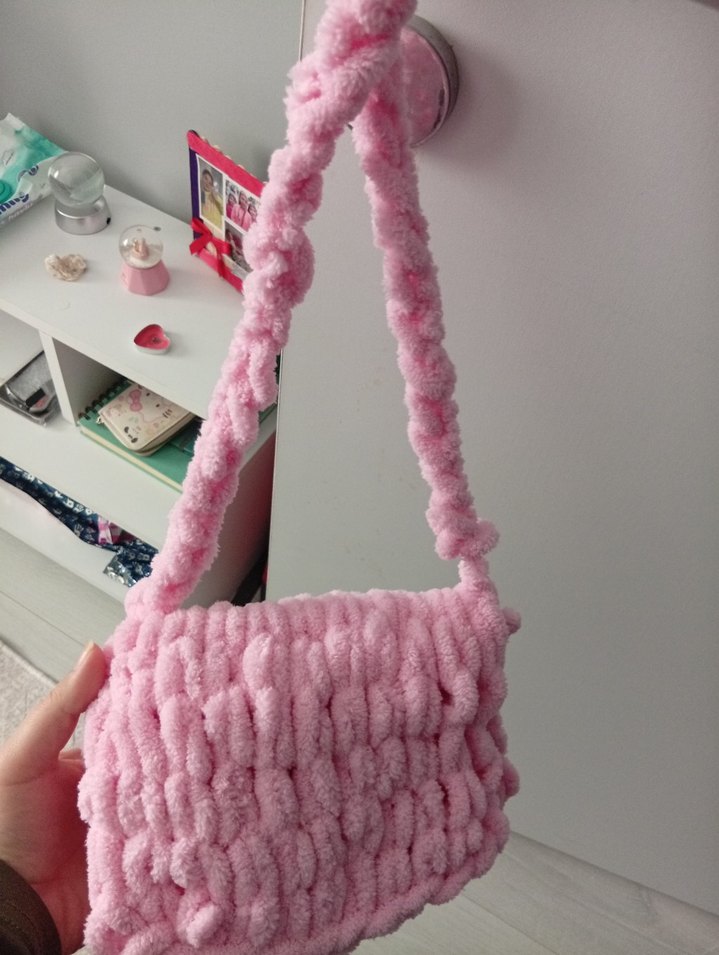 Pembe Örgü Bohem Kadın Çanta - Görsel 2