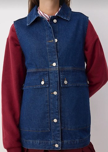 %100 Pamuk Denim Yelek - Görsel 2