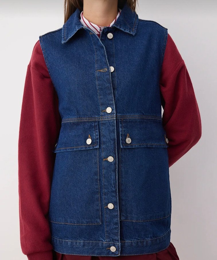 %100 Pamuk Denim Yelek - Görsel 2