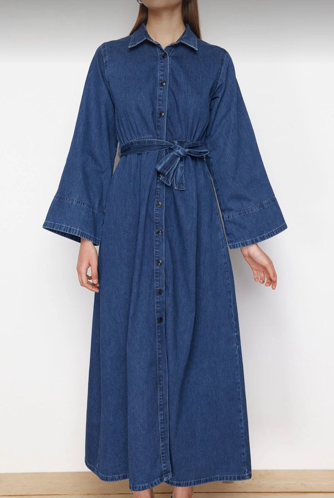Kadın Lacivert Uzun Denim Elbise - Görsel 2