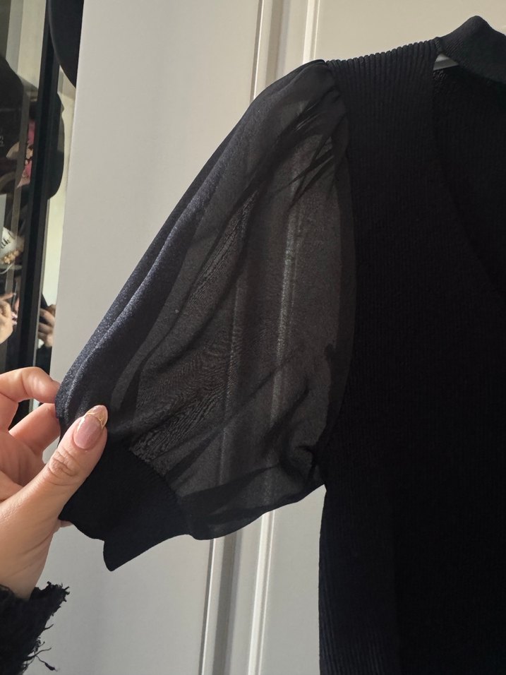 IPEKYOL Siyah V Yaka Triko Bluz - Görsel 3