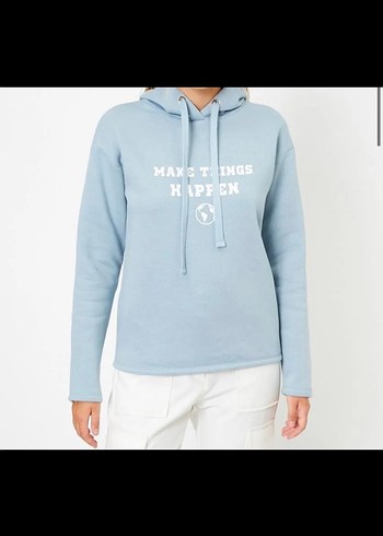 Mavi Kapüşonlu Sweatshirt Kadın