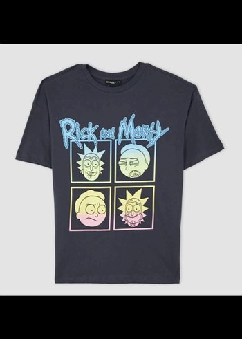 Rick and Morty Baskılı Gri Tişört