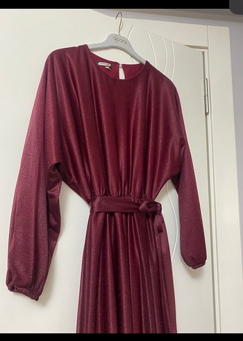 Bordo Uzun Kollu Salaş Uzun Elbise - Görsel 5