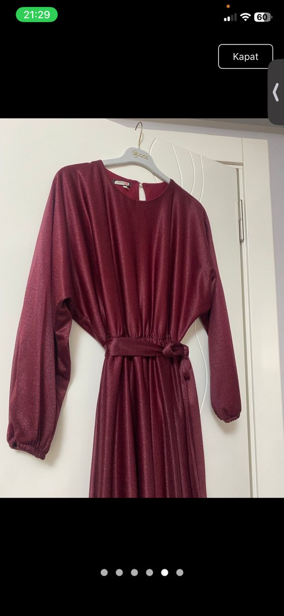 Bordo Uzun Kollu Salaş Uzun Elbise - Görsel 5