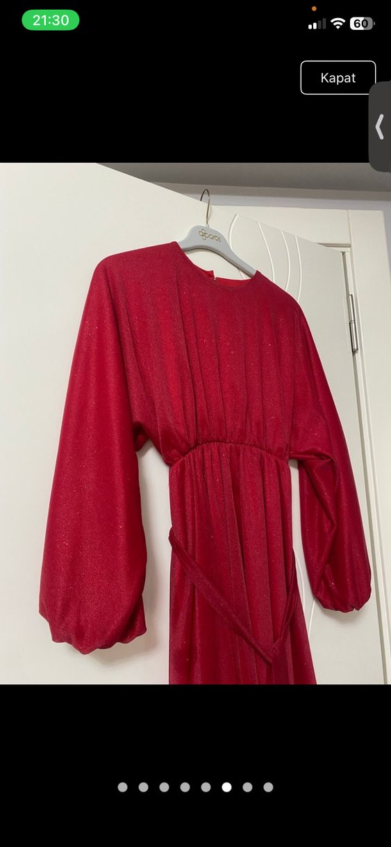 Kırmızı simli abiye - Görsel 5