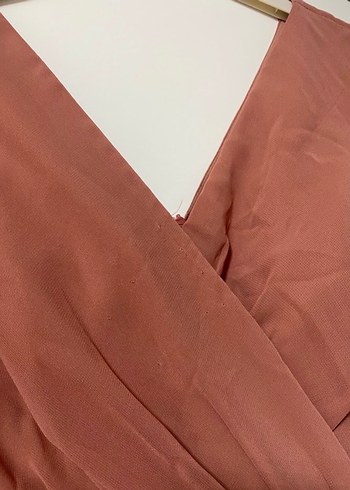 Bej V Yakalı Uzun Drapeli Kadın Elbise - Görsel 4