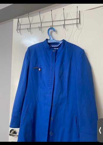 Düğmeli Uzun Lacivert Keten Kadın ferace - Görsel 2