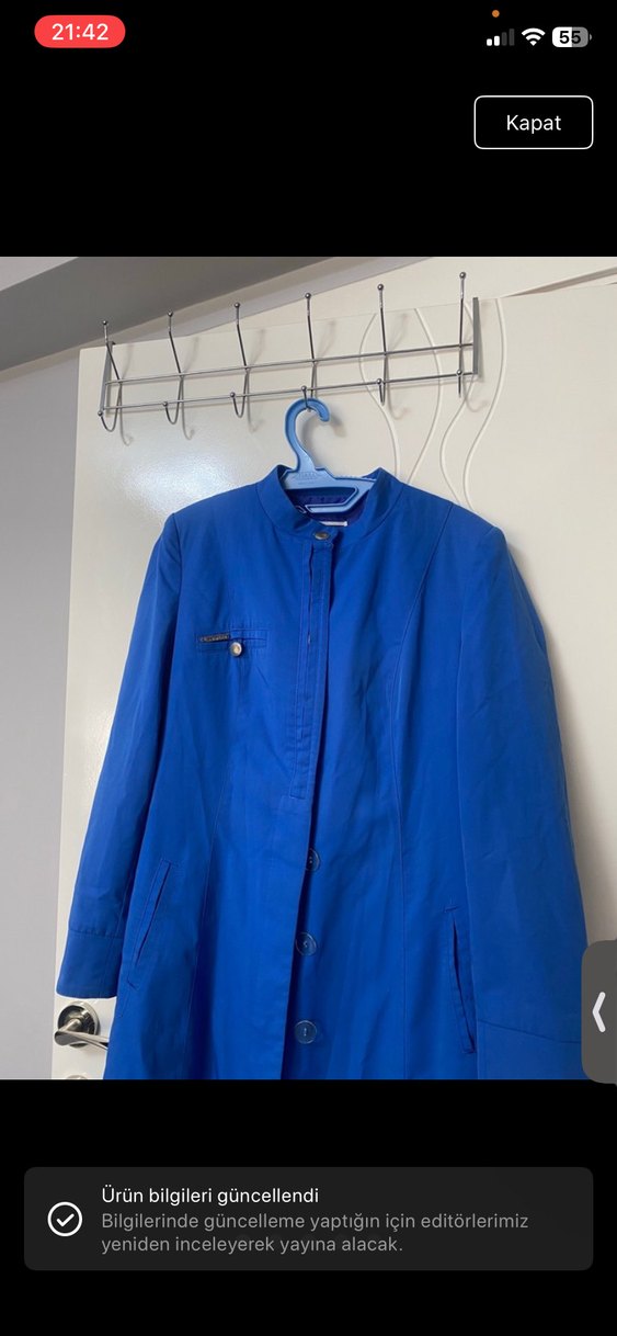 Düğmeli Uzun Lacivert Keten Kadın ferace - Görsel 2