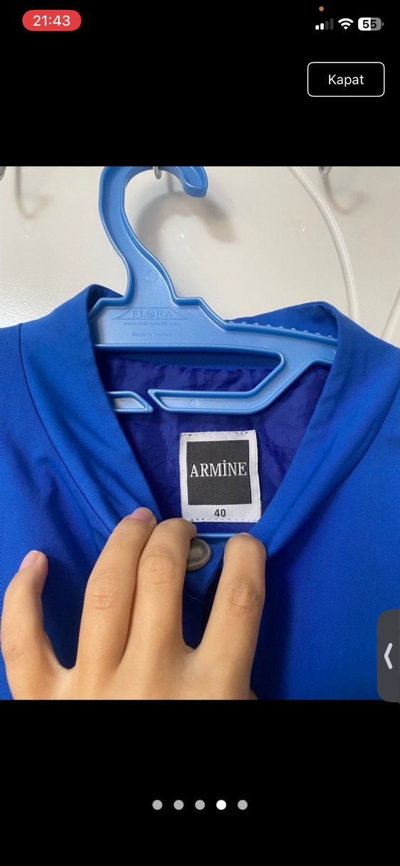 Düğmeli Uzun Mavi kadın Trenckot - Görsel 4