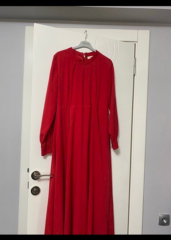 Kırmızı Uzun tesettür elbise - Görsel 5