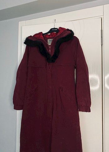 Bordo Kürklü Kadın Uzun Mont - Görsel 2