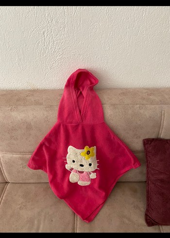Kızlar için Nakışlı Kapüşonlu Pembe Panço 1-2 yaş - Görsel 2