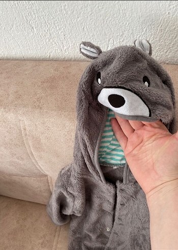 Gri Erkek Bebek Kürklü Polar Tulumu 9 aylık - Görsel 2