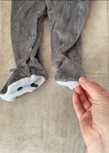 Gri Erkek Bebek Kürklü Polar Tulumu 9 aylık - Görsel 3