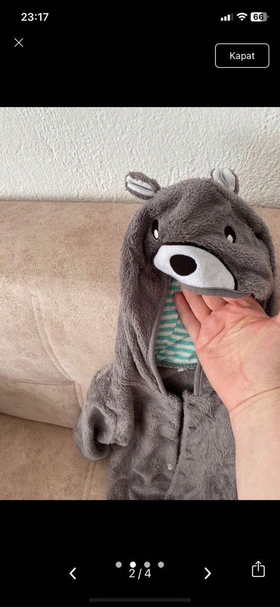 Gri Erkek Bebek Kürklü Polar Tulumu 9 aylık - Görsel 2