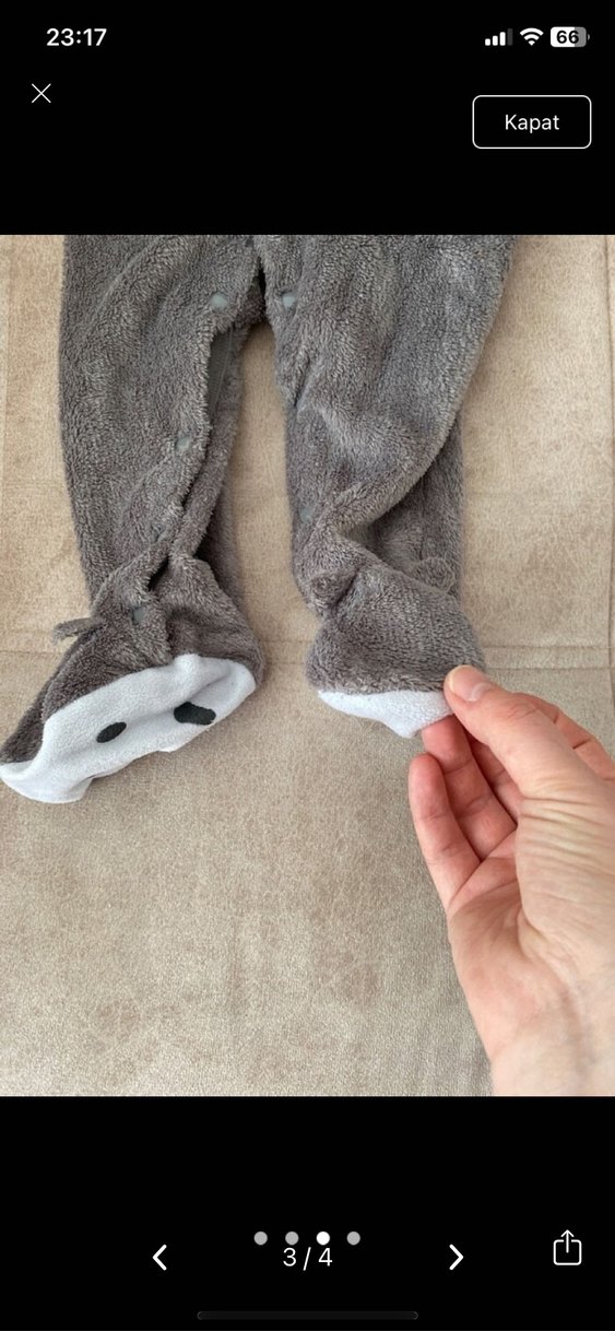 Gri Erkek Bebek Kürklü Polar Tulumu 9 aylık - Görsel 3