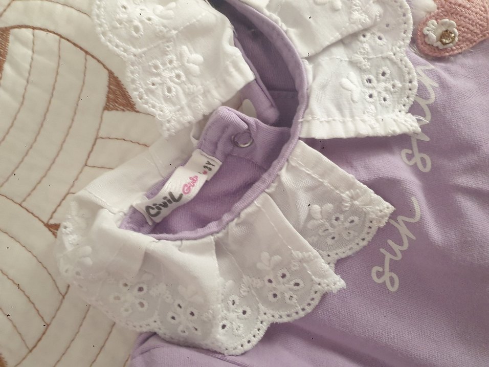 Mor Fırfırlı Nakışlı Bebek Kız elbise - Görsel 4