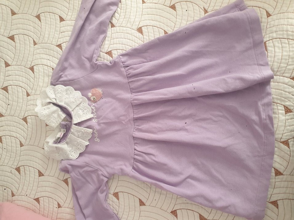 Mor Fırfırlı Nakışlı Bebek Kız elbise - Görsel 3