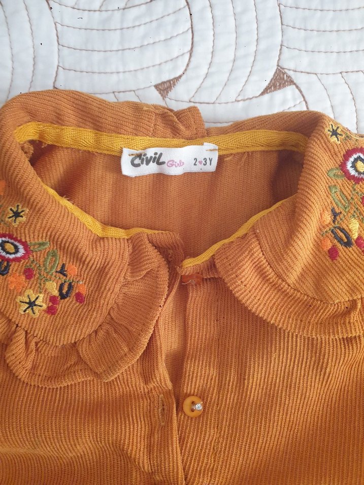 Kız Çocuk Nakışlı Düğmeli Bohem Elbise - Görsel 3