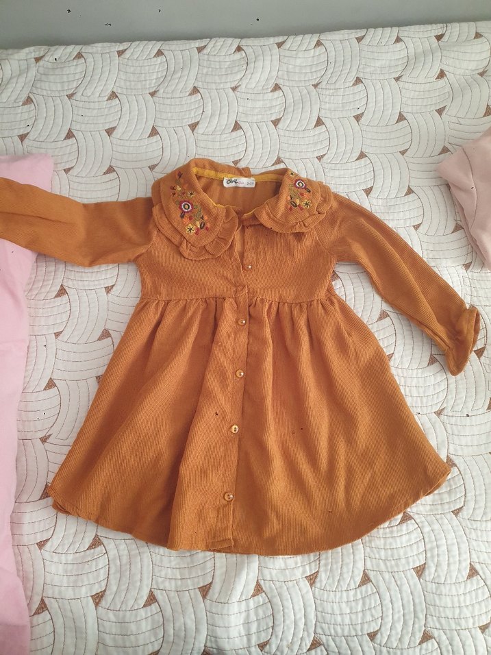 Kız Çocuk Nakışlı Düğmeli Bohem Elbise - Görsel 2