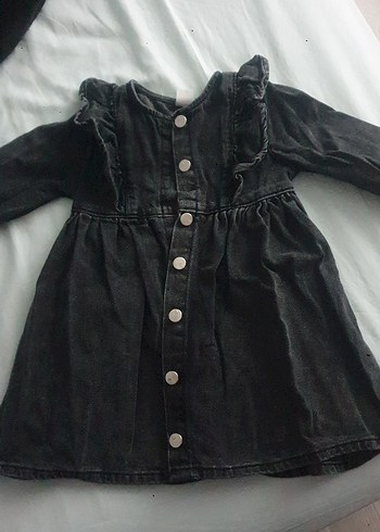 Kız Çocuk Siyah Denim Düğmeli Elbise