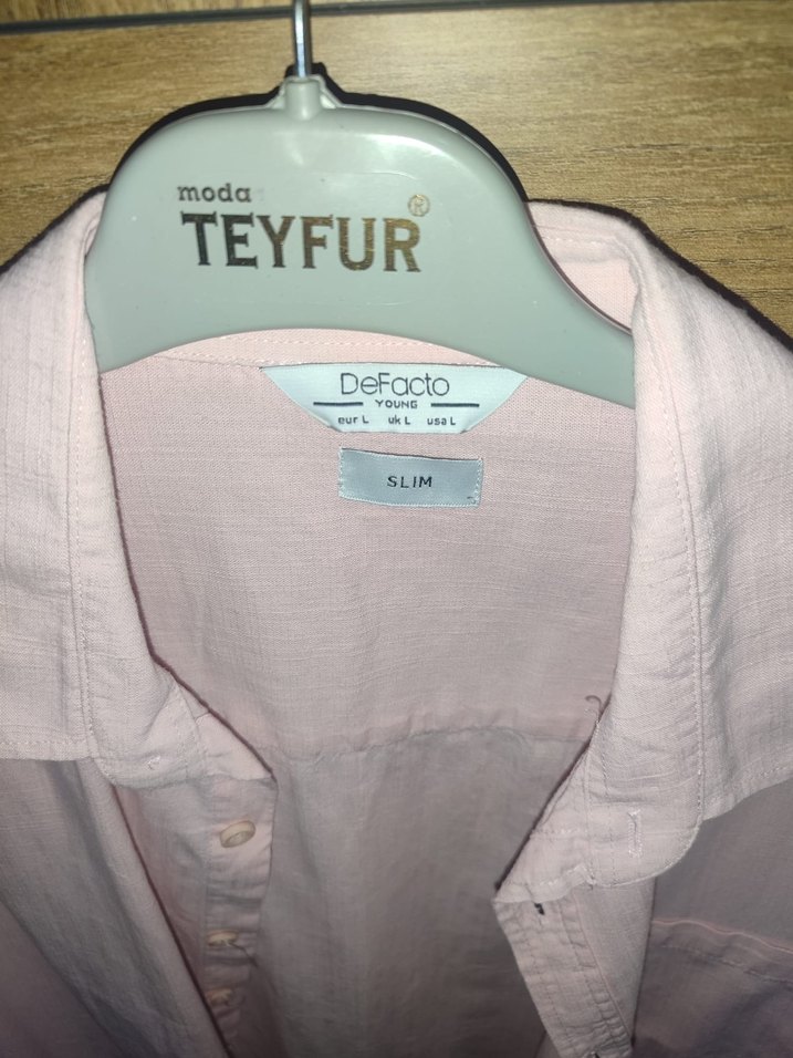 Erkek Pembe Keten Kısa Kollu Gömlek - Görsel 2