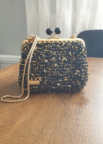 Boncuk İşlemeli Altın Renk Kadın Çanta El Emeği - Görsel 4