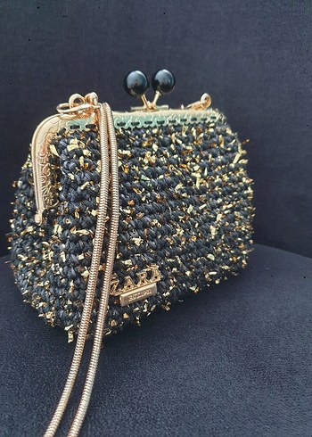 Boncuk İşlemeli Altın Renk Kadın Çanta El Emeği - Görsel 2