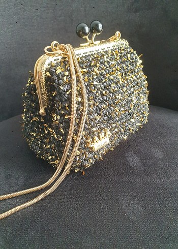 Boncuk İşlemeli Altın Renk Kadın Çanta El Emeği - Görsel 3