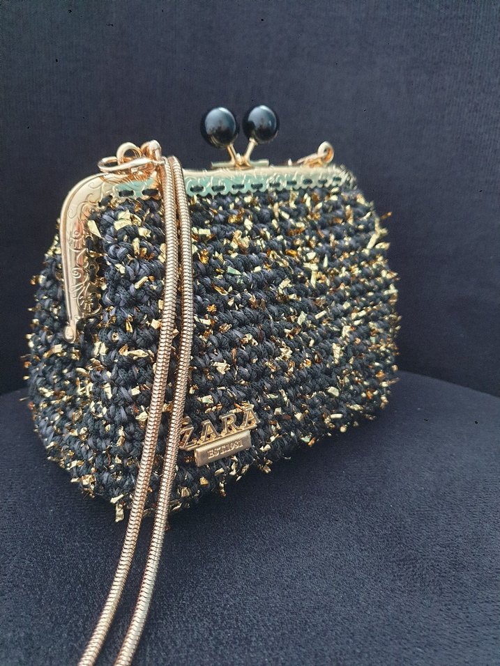 Boncuk İşlemeli Altın Renk Kadın Çanta El Emeği - Görsel 2