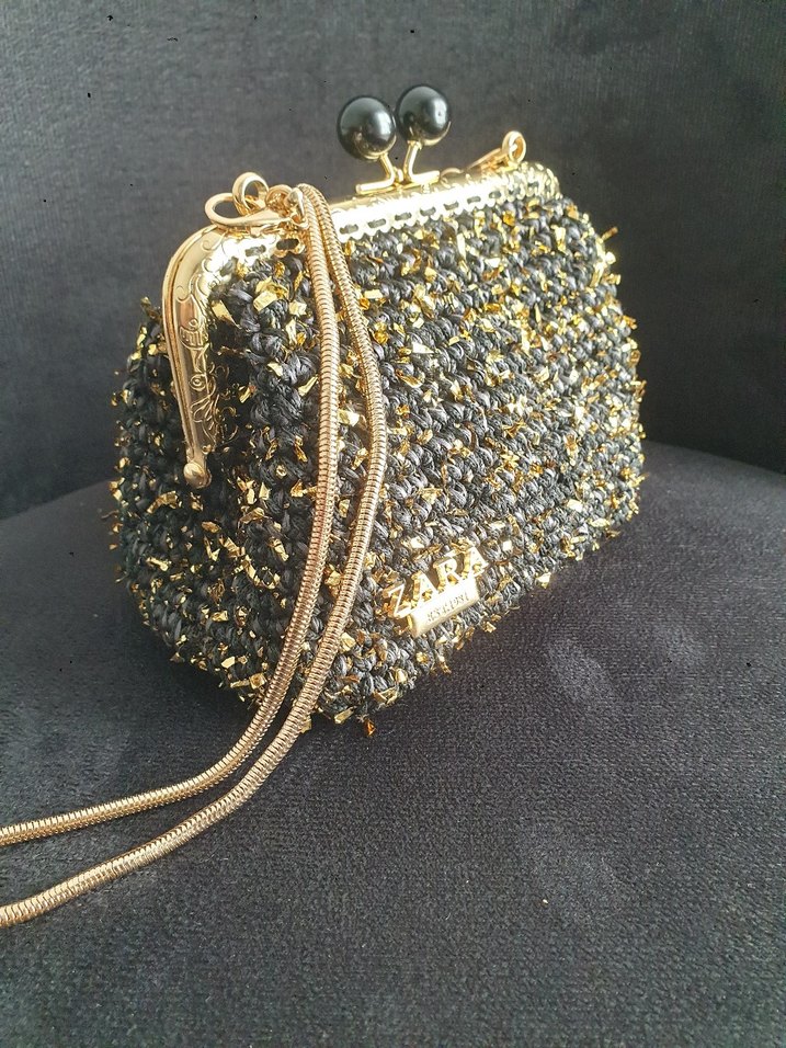 Boncuk İşlemeli Altın Renk Kadın Çanta El Emeği - Görsel 3