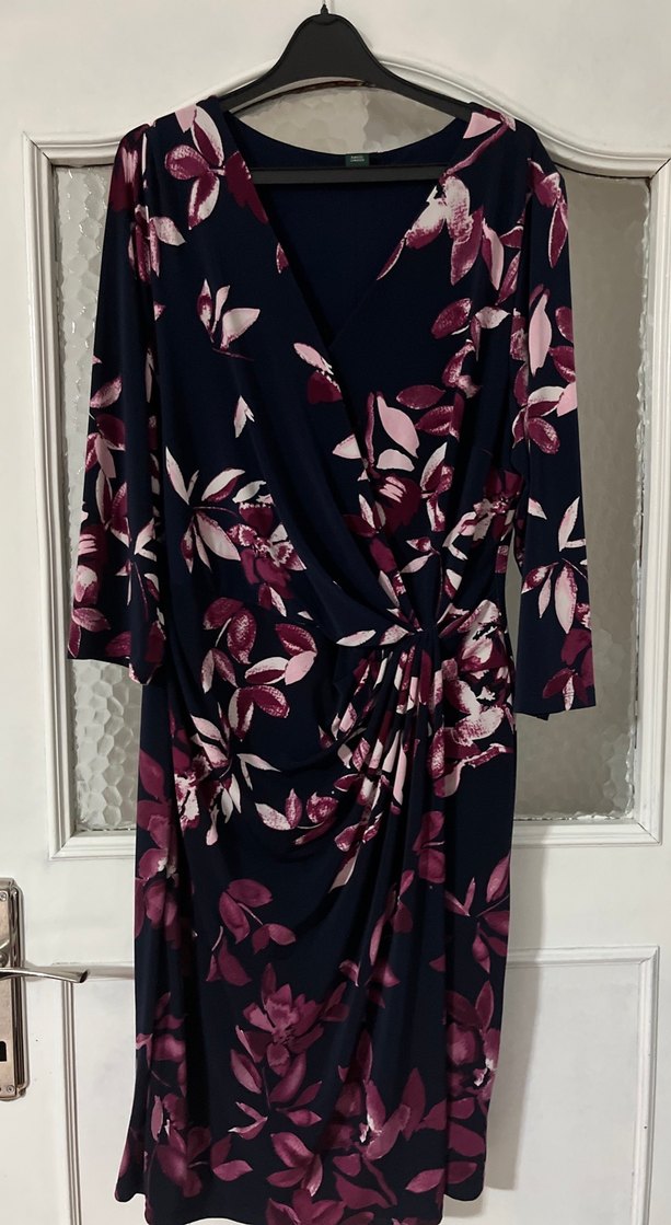 Uzun Kollu Mor Desenli Kadın Elbise - Görsel 2