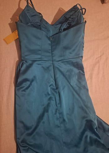 Uzun turkuaz Drapeli Gece Elbisesi - Görsel 2